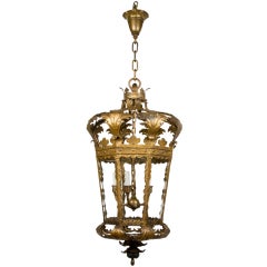 An Italian Gilt Tole Hexagonal Renaissance Style Lantern