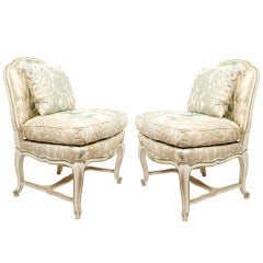 A Pair of Hand Carved French Louis XV Style Slipper Chairs