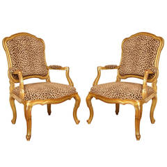 Pair of Italian Rococo Style Open Armchairs