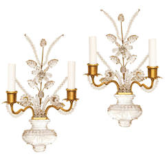Pair of Two-Light Bagues Style Bronze Wall Lights