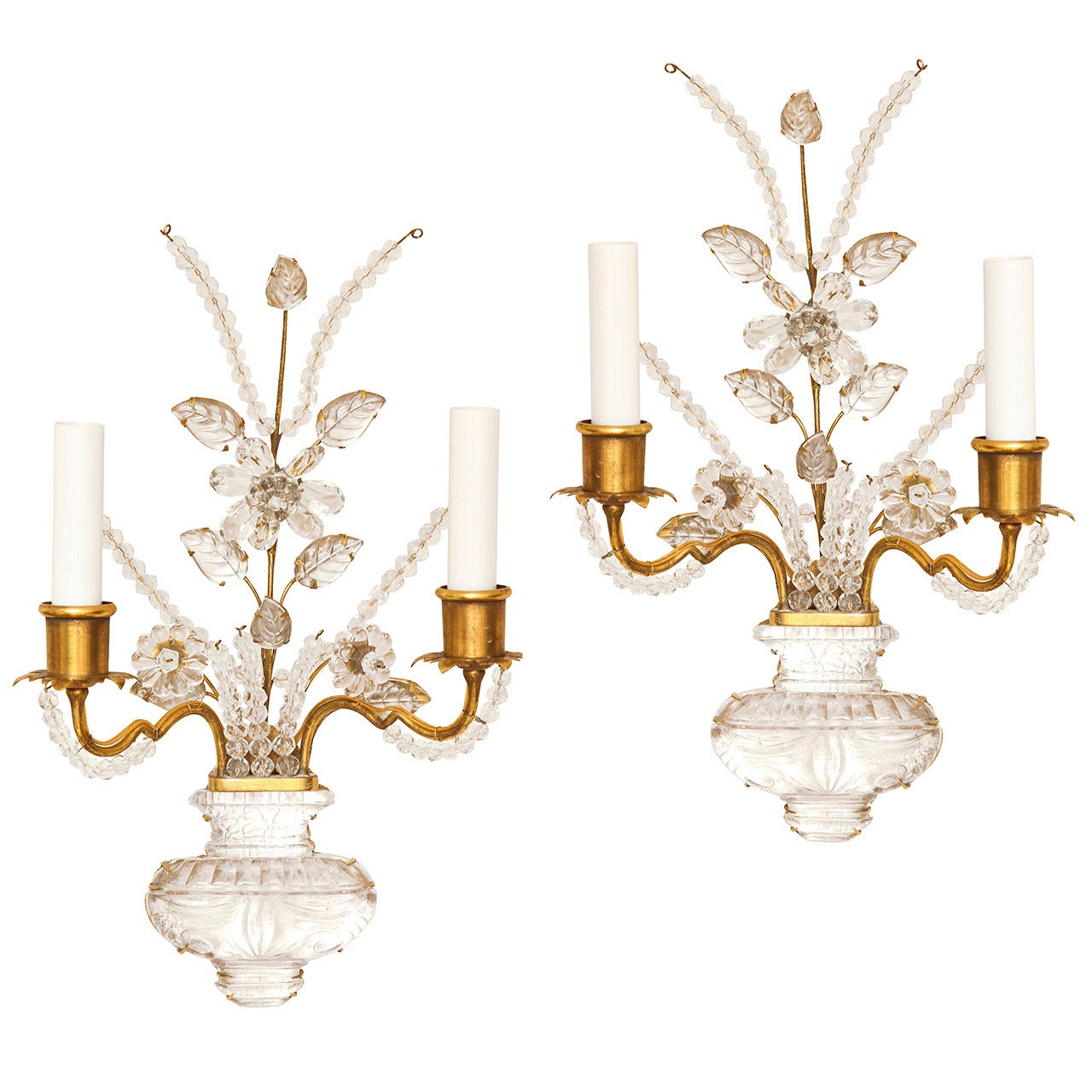 Pair of Two-Light Bagues Style Bronze Wall Lights
