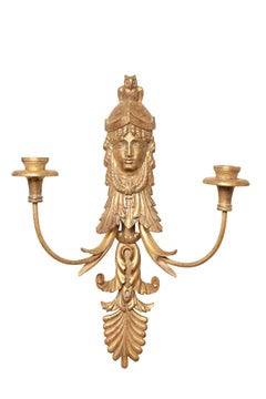 Pair of Empire Style Giltwood Two-Light Sconces Attributed to E.F Caldwell