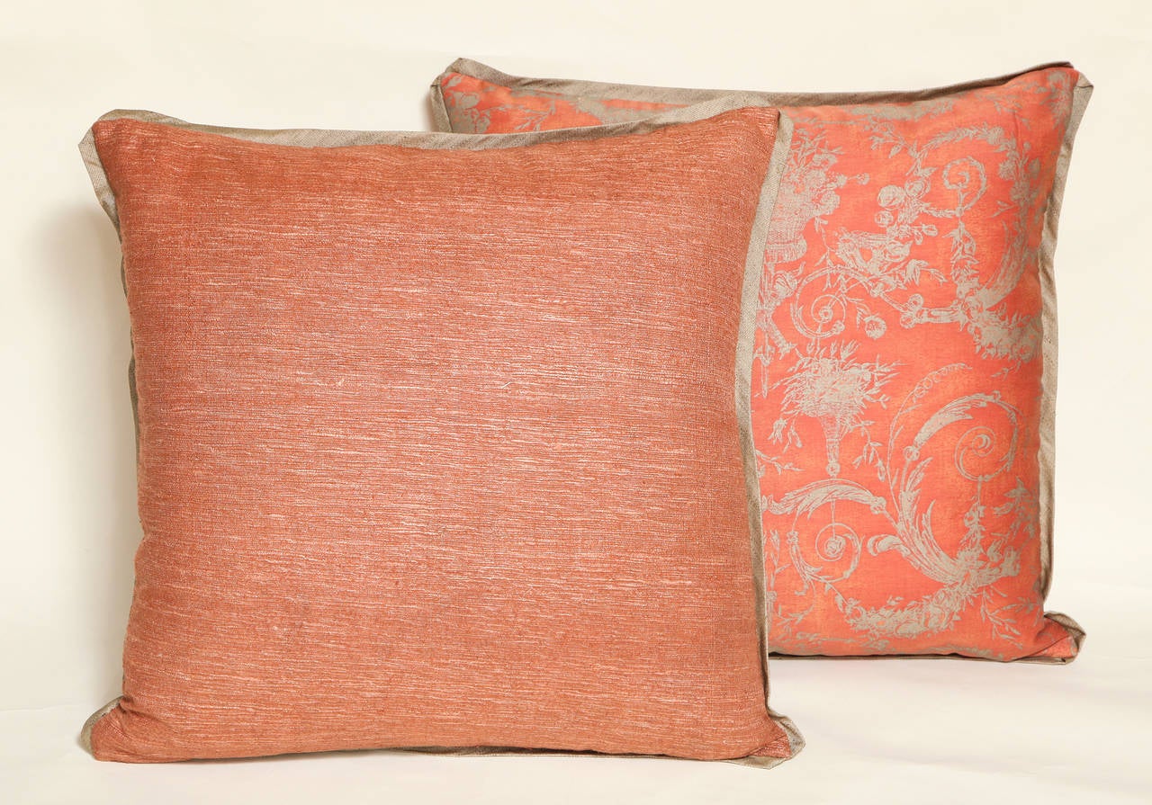 Pair of Vintage Fortuny Fabric Cushions For Sale at 1stdibs