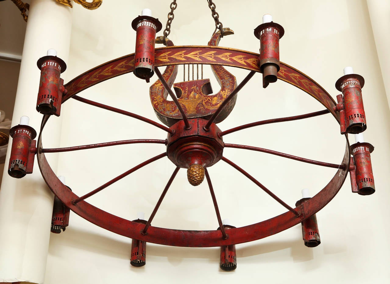 Rare Large Scale French Tole Peinte Ring Form Chandelier