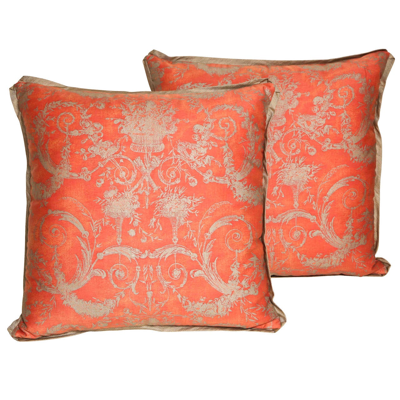 Pair of Vintage Fortuny Fabric Cushions For Sale at 1stdibs