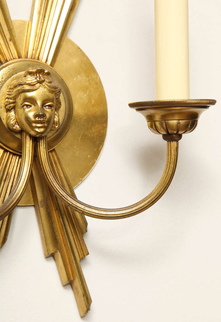 Bronze Pair of Two-Light French Wall Sconces