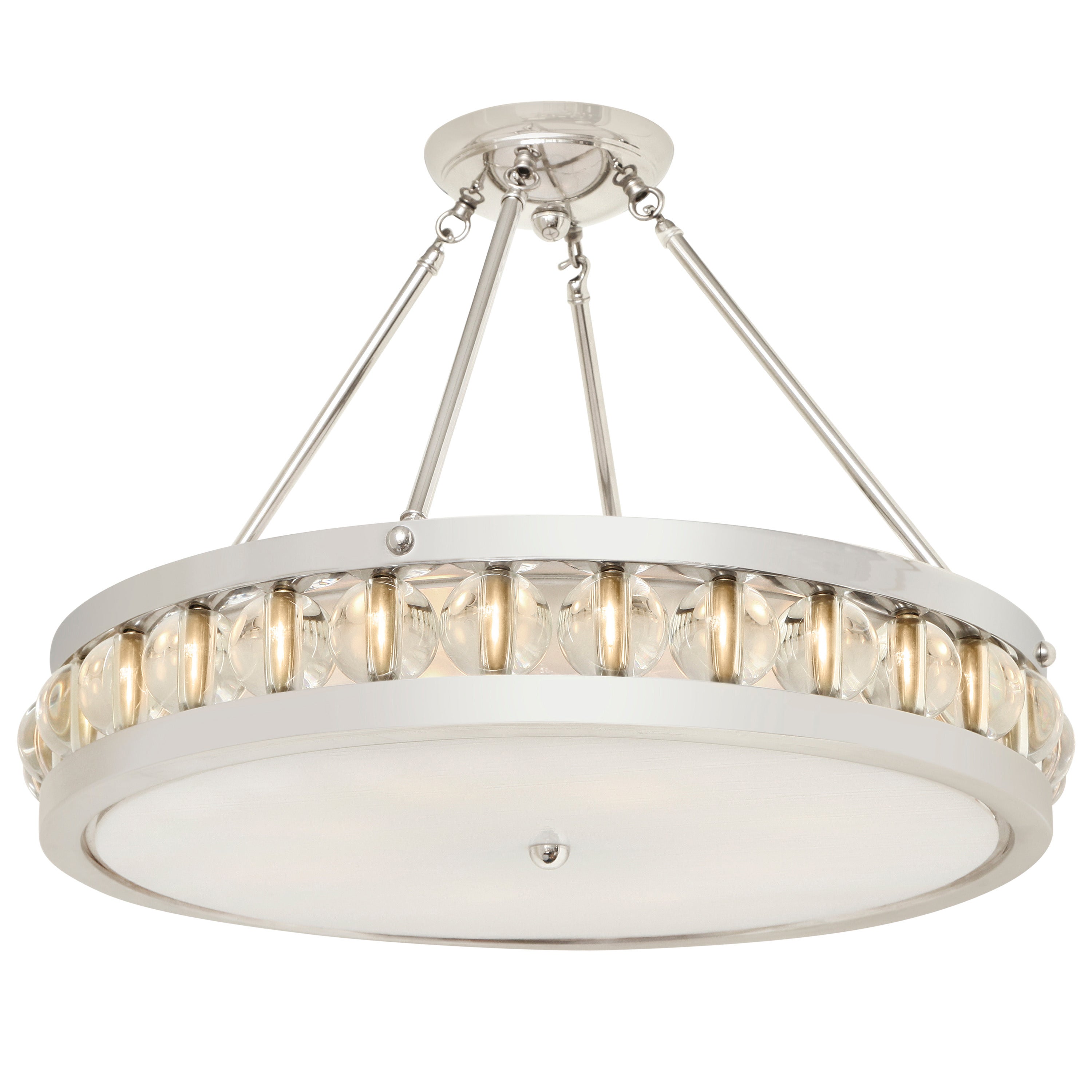 Tambour Pendant Fixture with Rods by David Duncan, Polished Nickel, 24" Frame For Sale