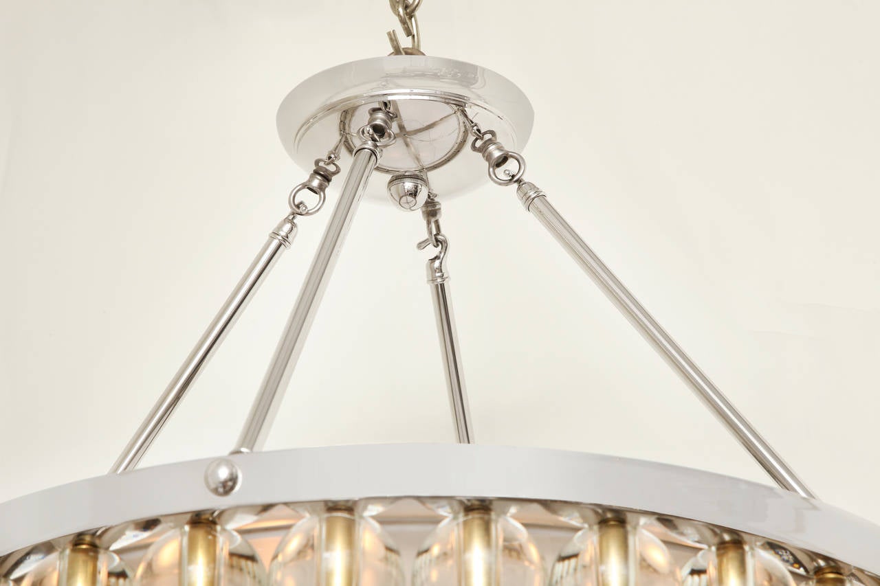 American Tambour Pendant Fixture with Rods by David Duncan, Polished Nickel, 24