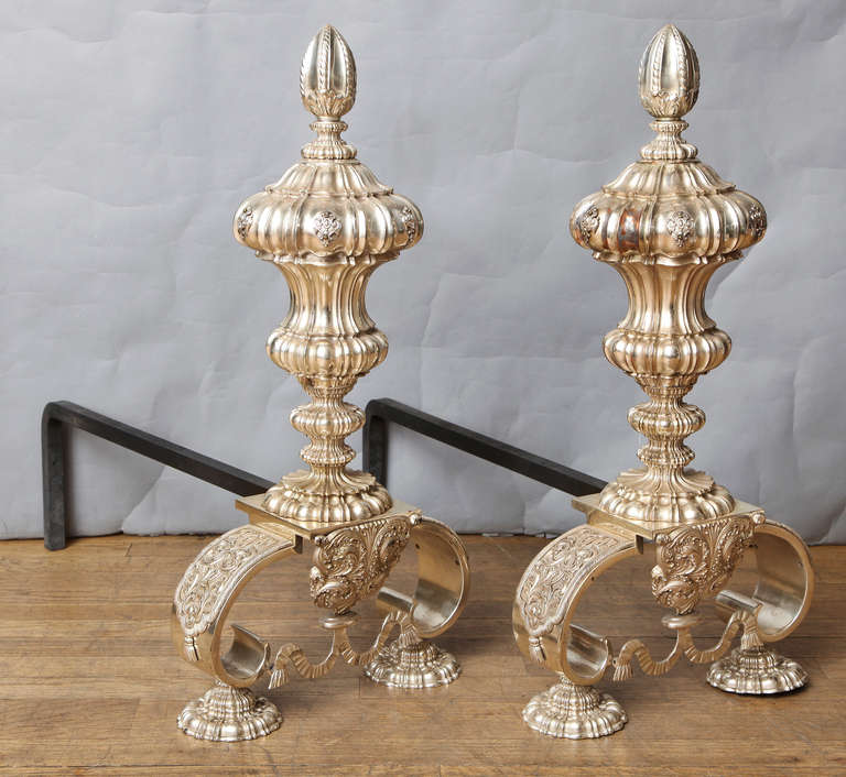 Rare and Exceptional Caldwell Baroque Style Andirons In Excellent Condition In New York, NY