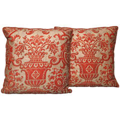 Pair of Vintage Fortuny Fabric Cushions in the Carnavalet Pattern