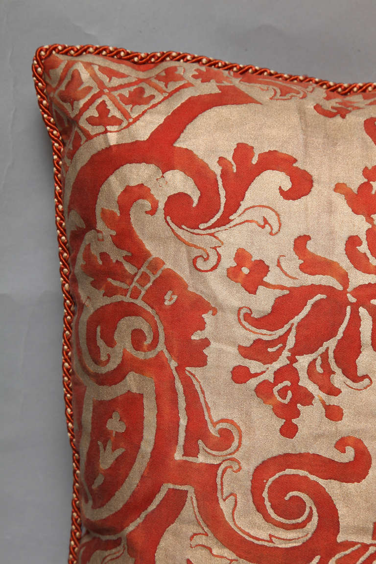 Cotton Pair of Vintage Fortuny Fabric Cushions in the Carnavalet Pattern