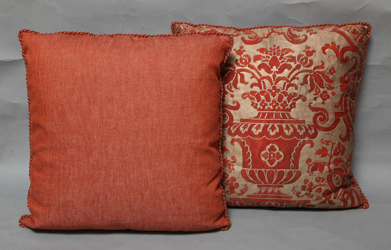 Pair of Vintage Fortuny Fabric Cushions in the Carnavalet Pattern 2