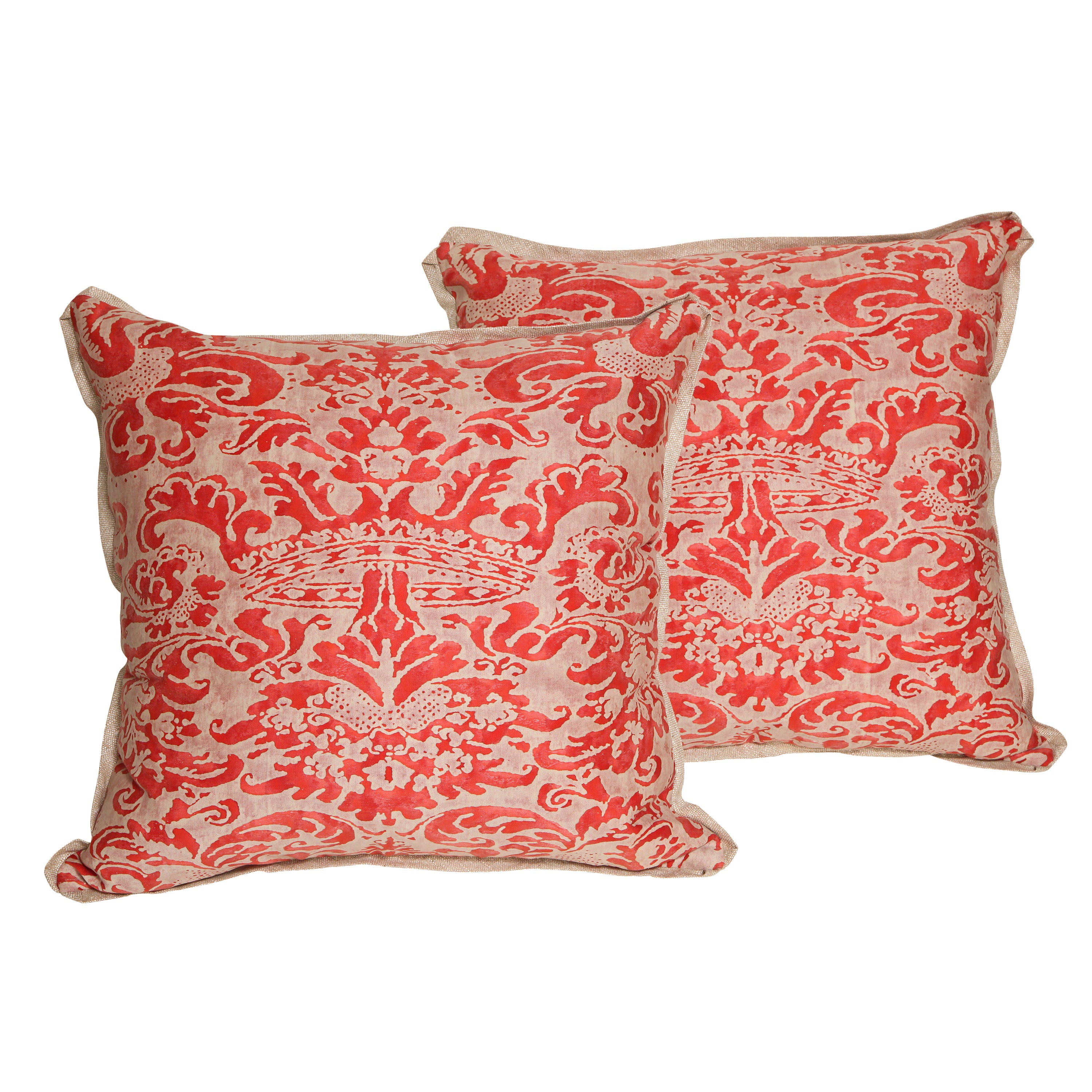 A Pair of Fortuny Fabric Cushions in the Corone Pattern