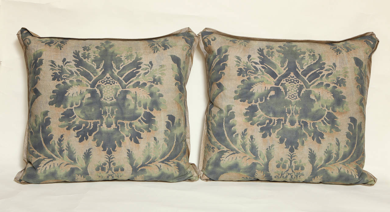 Baroque Pair of Fortuny Fabric Cushions in the Glicine Pattern