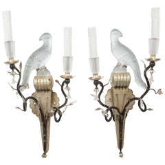 A Pair of Two-Light French Silvered Metal Wall Lights