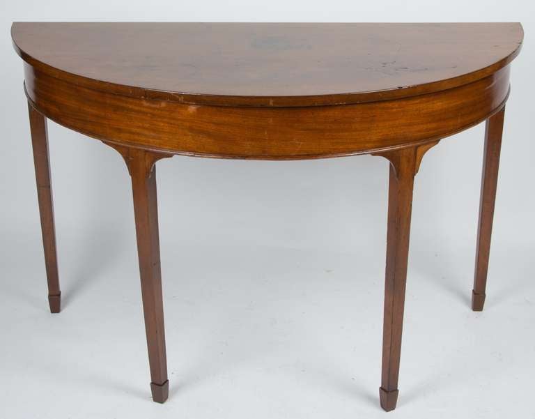 Pair of English Mahogany Demilune Consoles In Excellent Condition In New York, NY