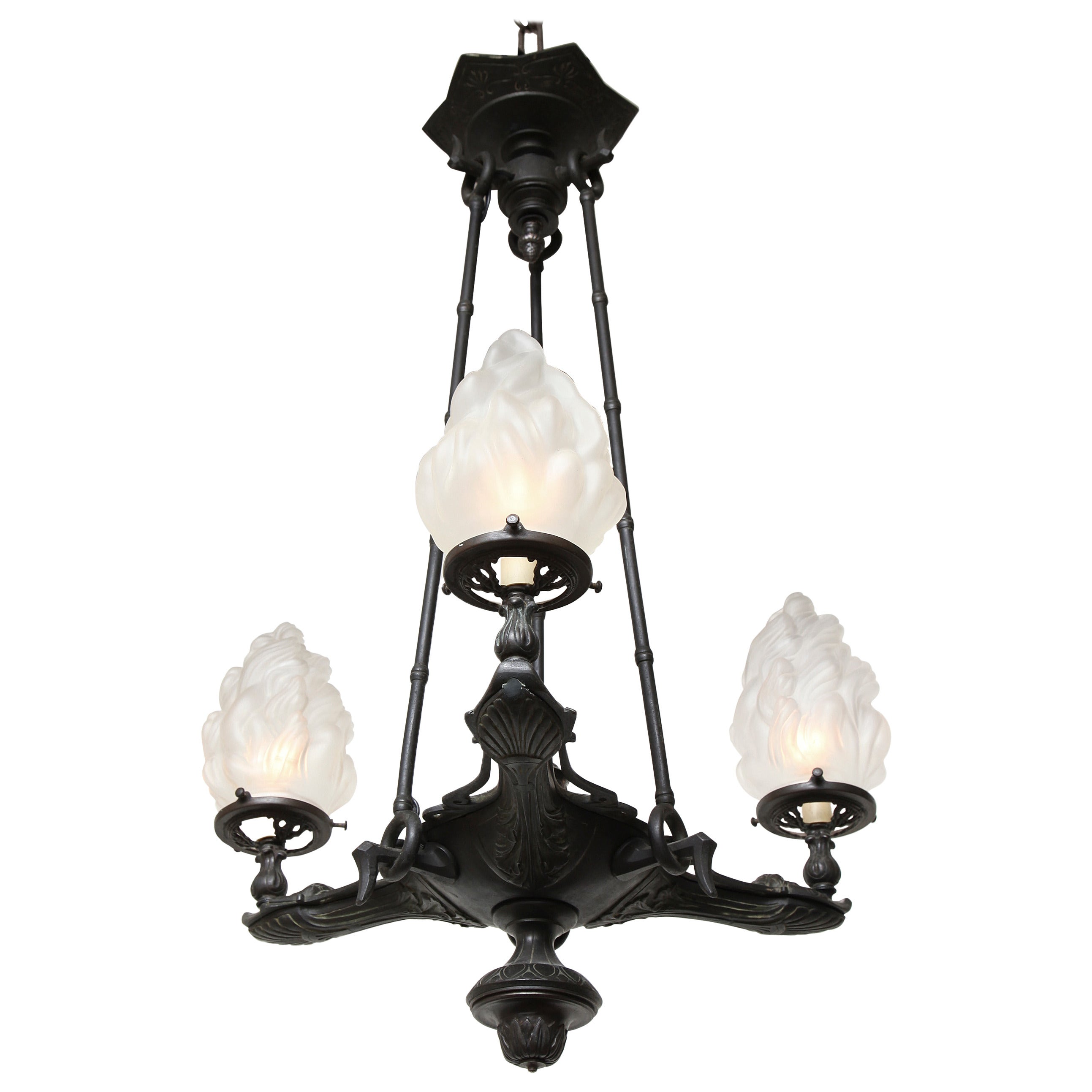 Three-Light Neo-Grec Bronze Chandelier