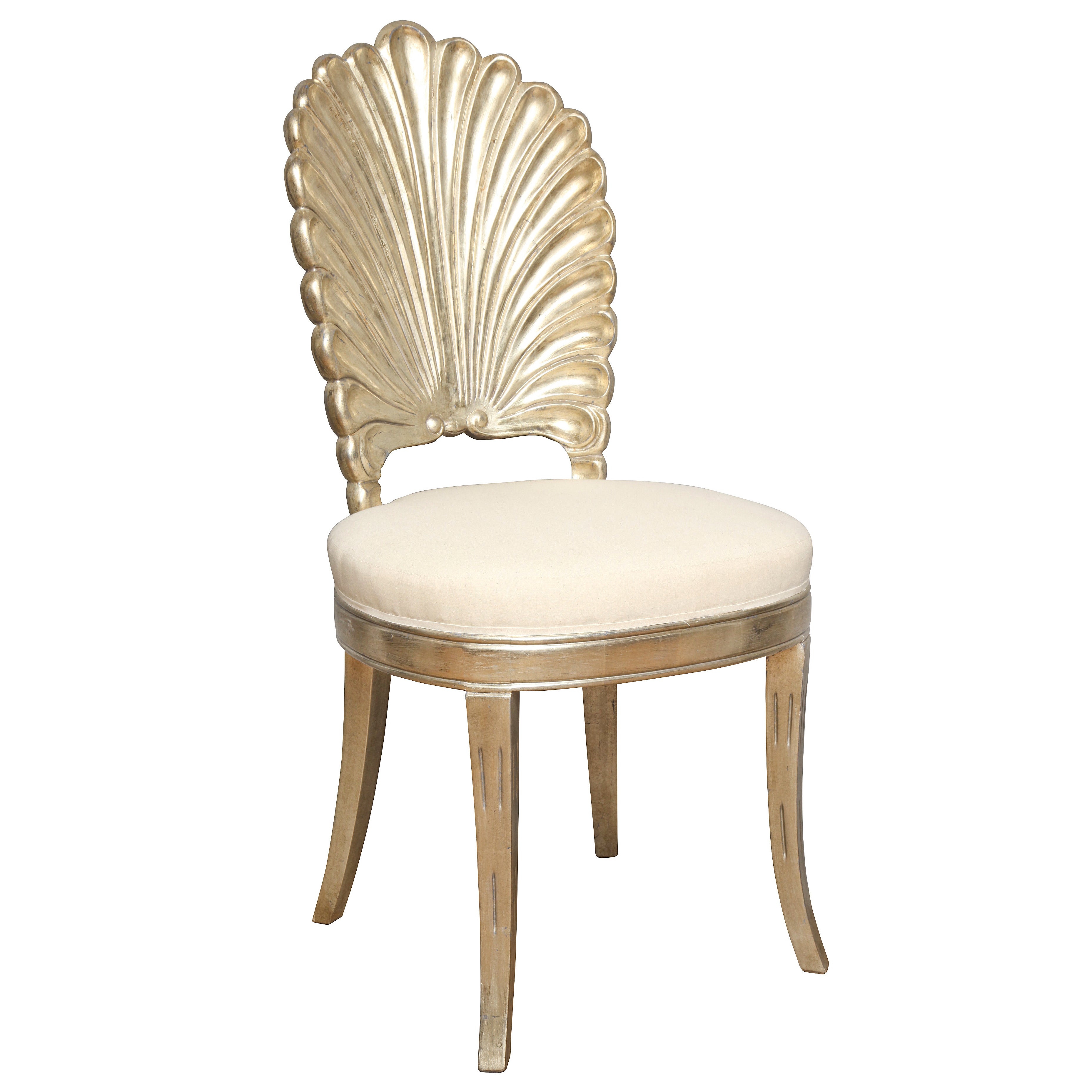 An Italian Shell Back Carved and Silver Leafed Chair