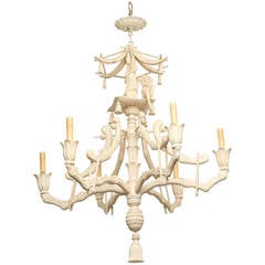Six-Light Italian Carved Wood Chinese Inspired Chandelier