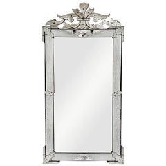 Antique A Tall Rectangular Venetian Style Mirror Circa 1900