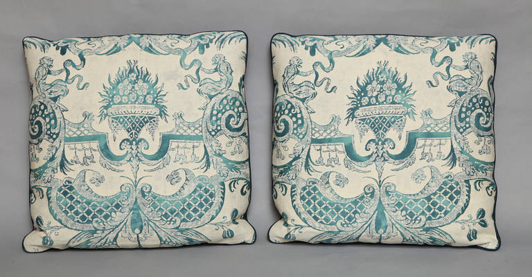American A Pair of Vintage Fortuny Fabric Cushions