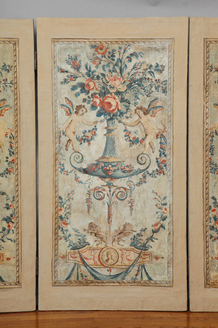 A French Louis XVI Style Papier Peinte Screen In Fair Condition In New York, NY