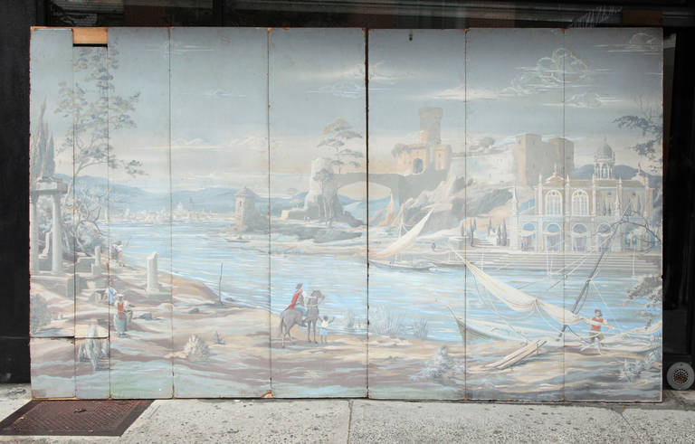 A Hand Painted 7 Panel Scenic Mural