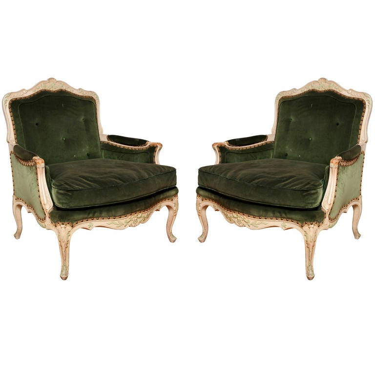 A Pair of French Louis XV Style Bergeres For Sale at 1stDibs