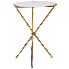 A Gilt Brass Faux Bamboo Tripod Base Occasional Table