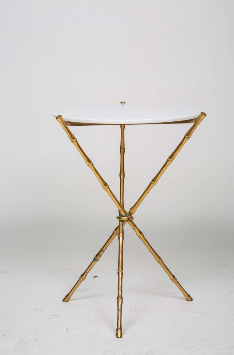 A Gilt Brass Faux Bamboo Tripod Base Occasional Table