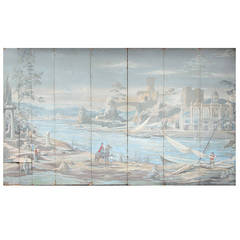 A Hand Painted 7 Panel Scenic Mural