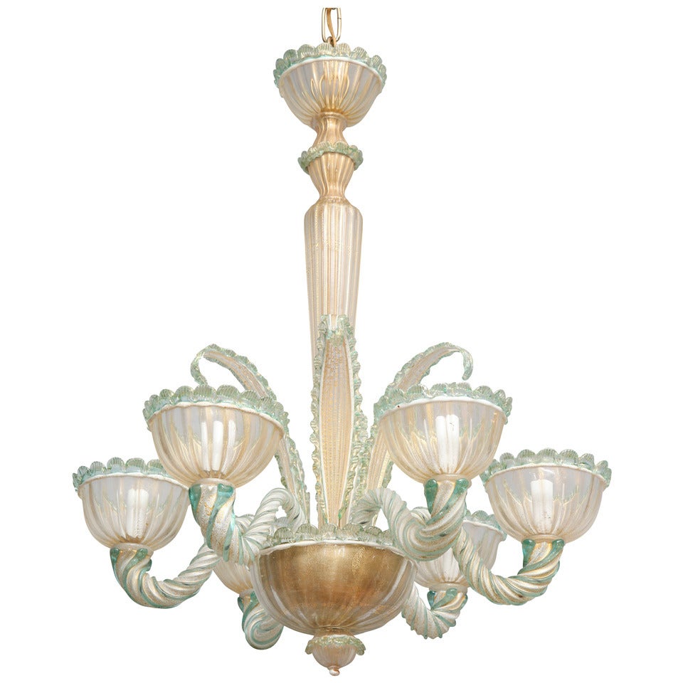 Six-Light, Venetian Murano Glass Chandelier
