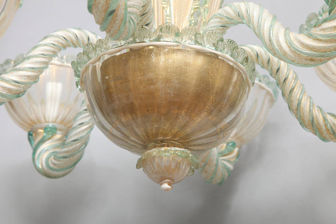 Italian Six-Light, Venetian Murano Glass Chandelier