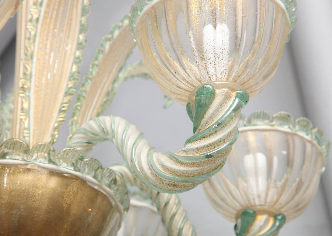 Six-Light, Venetian Murano Glass Chandelier In Excellent Condition In New York, NY