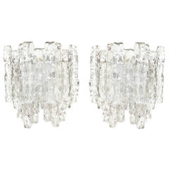 A Pair of Two-tier Kalmar Ice Glass Wall Lights
