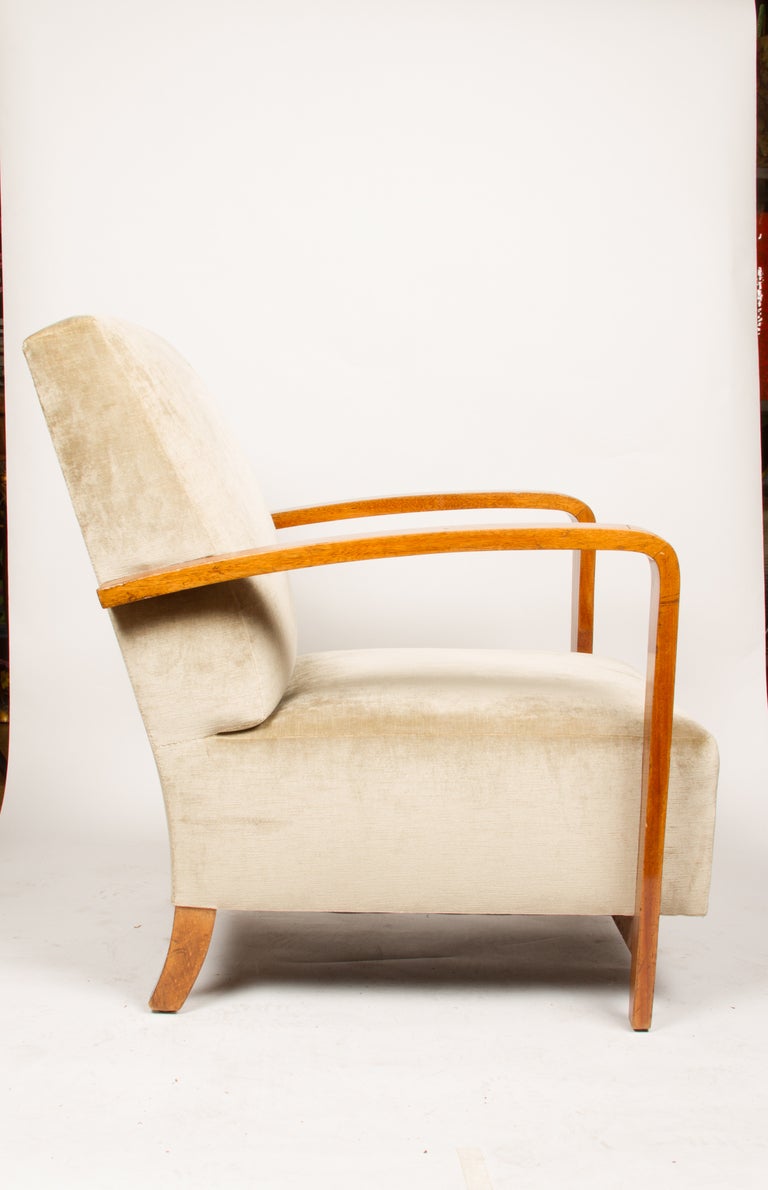 A Pair of Bleached Mahogany Open Arm Chairs With Upholstered Seats
