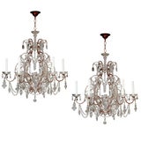 A Pair of Italian Cage Form Six Light Chandeliers 