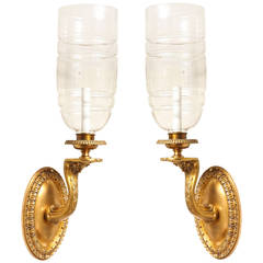 Antique A Pair of Signed Neo-Grec Hurricane Wall Sconces by E.F Caldwell 