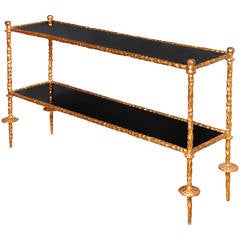 A Two Tiered Gilt Iron Giacometti Style Sofa Table