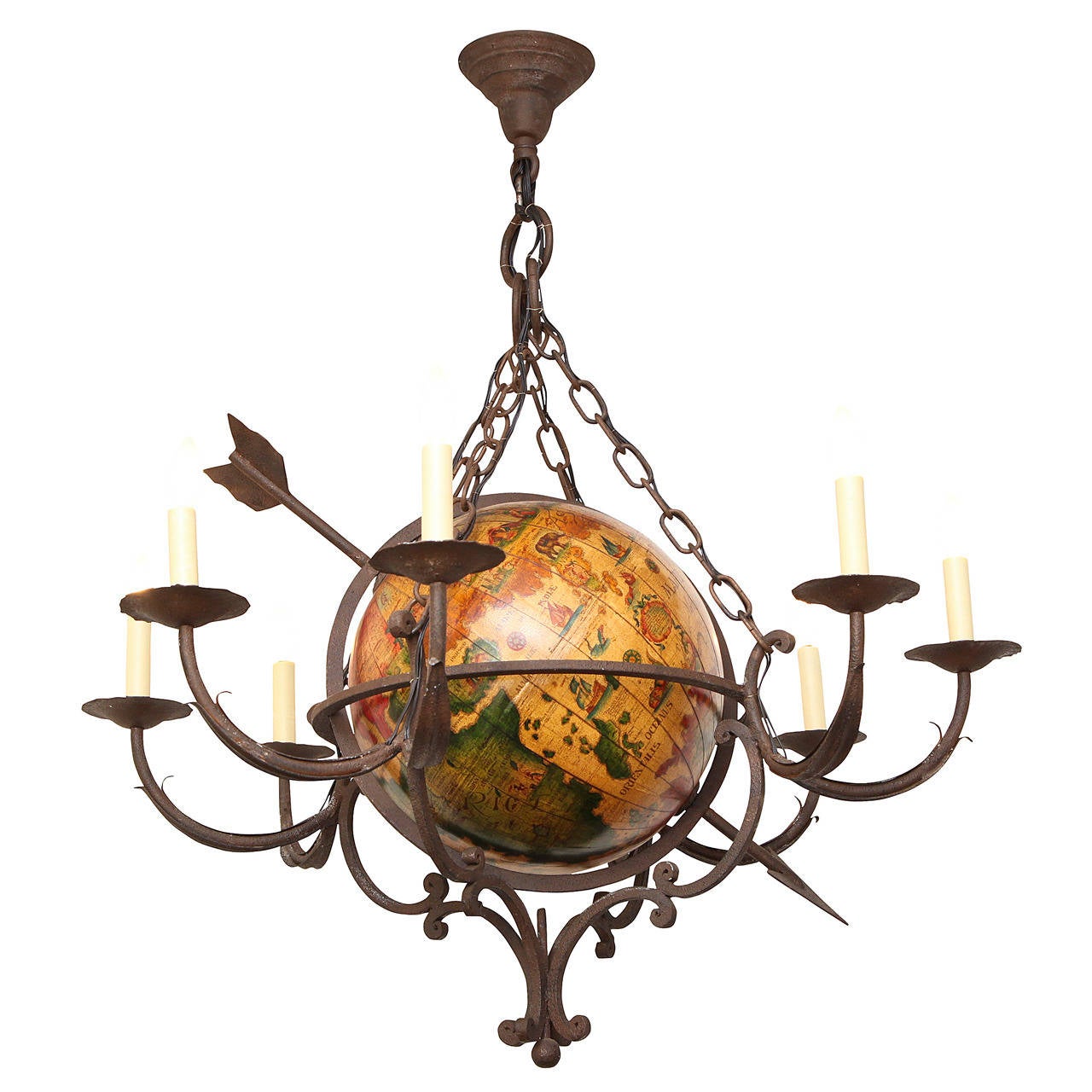 An English 8 Light Forged Iron Chandelier