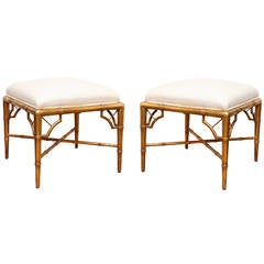 A Pair of Square American Faux-Bamboo Ottomans