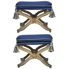 Pair of Louis XIV Folding Court "X" Stools In Grisaille Paint, circa 1680