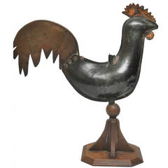 French Copper and Brass Rooster Weathervane on Stand, circa 1820