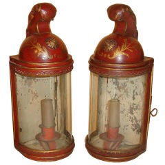 Pair of French Directoire Style Tole Lantern Sconces, Circa 1920
