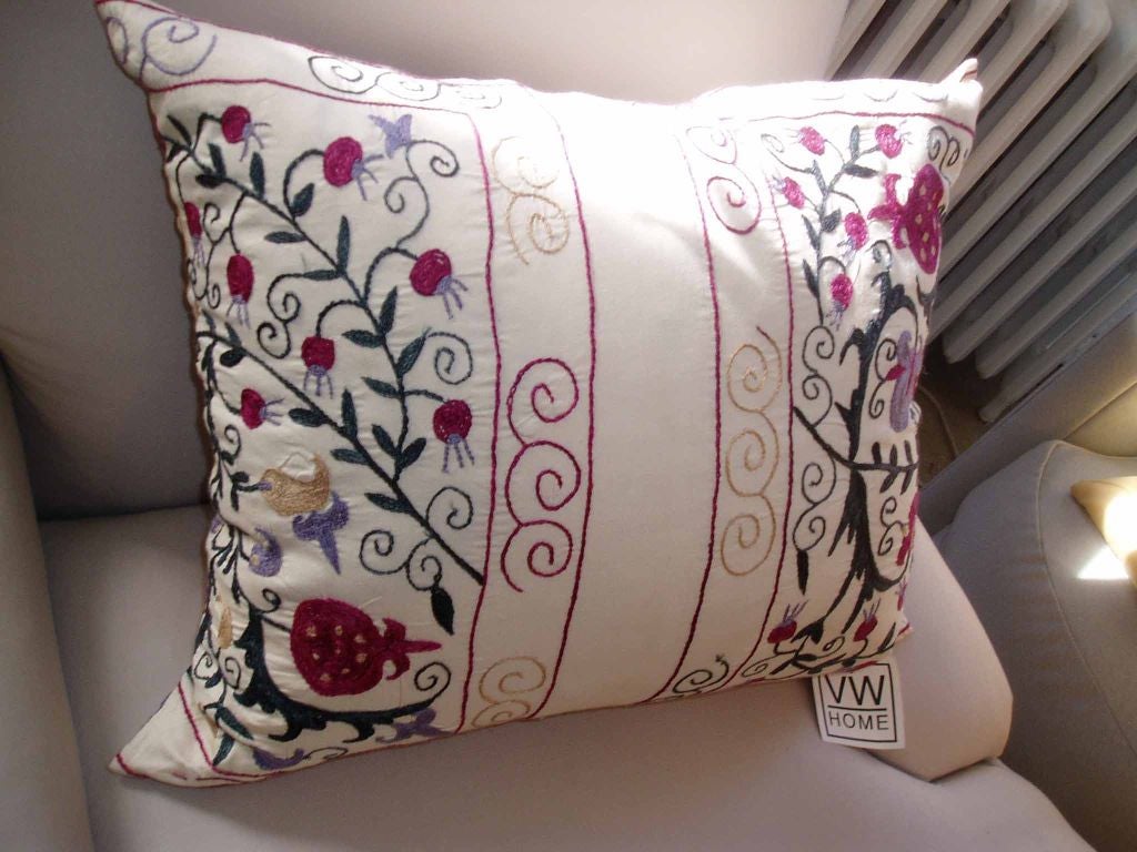 Pillow with Suzani Embroidery In Excellent Condition In New York, NY