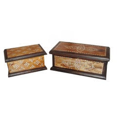Mother of Pearl Inlaid Boxes, Two-Tone Wood