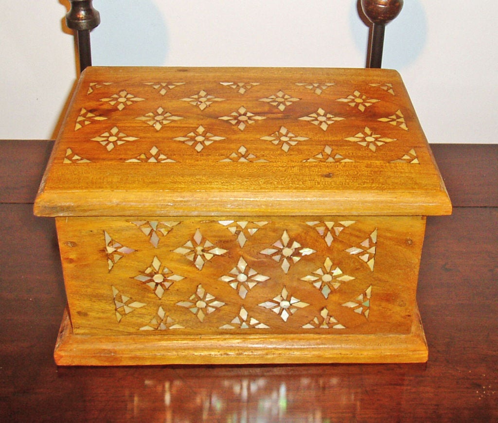 Mother of Pearl Inlaid Box, Light Wood