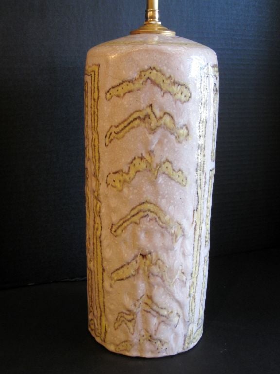Guido Gambone Ceramic Lamp with Donkey Mark. Silk Cord. Double Cluster.<br />
Price includes lampshade.