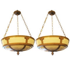 Pair of Large Dome Chandeliers