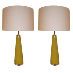 Pair of  Chartreuse Ceramic Table Lamps